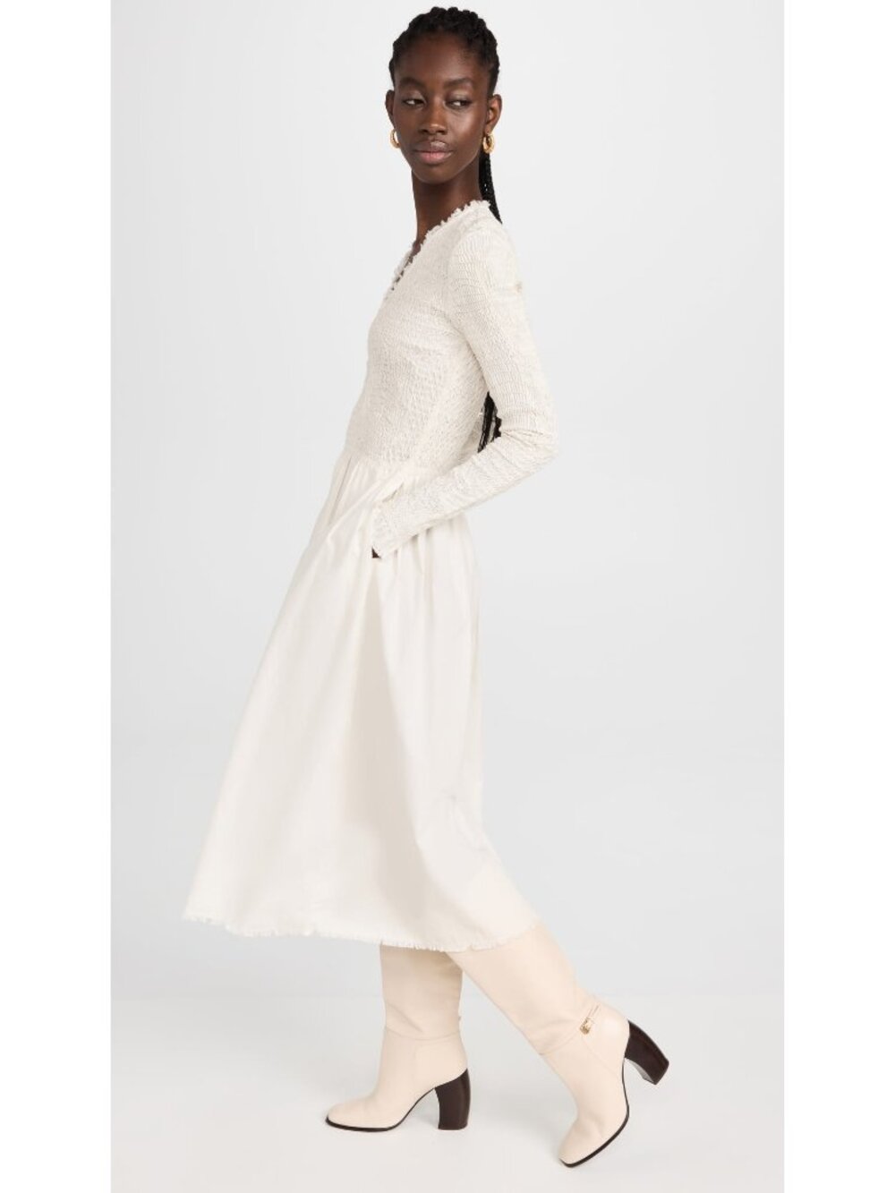 🆕SEA NEW YORK Casey Smocked Long Sleeve Midi Dress White 10 - Picture 9 of 16